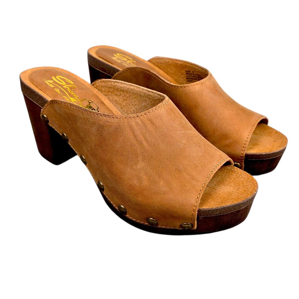 Sbicca Montrose Genuine Leather Clog Mule Heeled Sandal Brown Womens Size 10